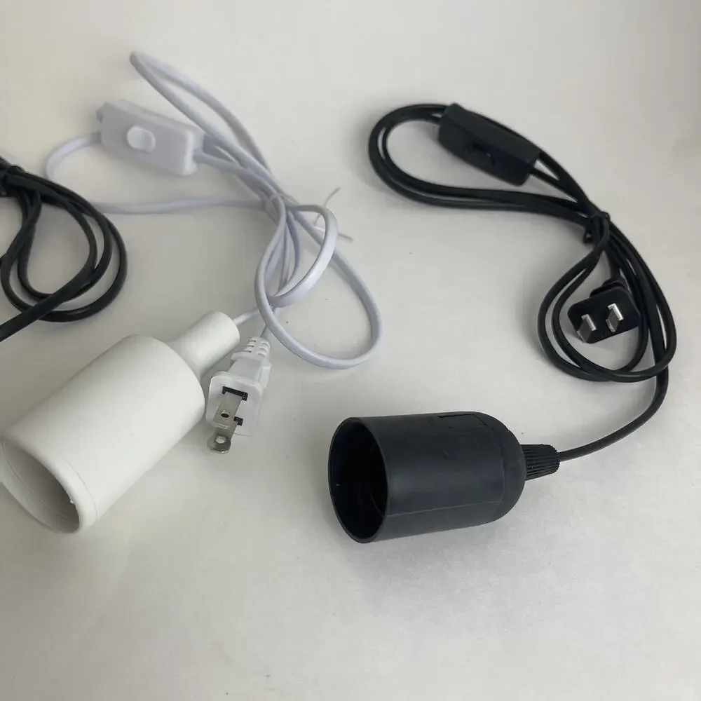 Lot Of 3 E27 Bulb Lamp Holder With‎ Cable & Switch, Light Socket Black & White